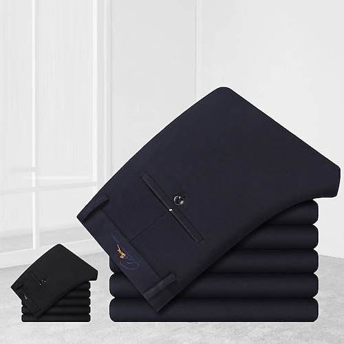 

Men's Dress Pants Trousers Straight Leg Solid Color Breathable Quick Dry Business Casual Daily Retro Vintage Formal Navy Blue Black Stretchy
