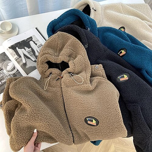 

Women's Hoodie Front Zipper Fleece Letter Thick Winter Brown Navy Blue Apricot