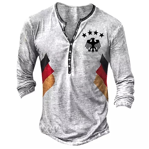 

Men's T shirt Tee Henley Shirt Tee Graphic Henley Gray 3D Print Outdoor Daily Long Sleeve Button-Down Print Clothing Apparel Basic Designer Classic Comfortable