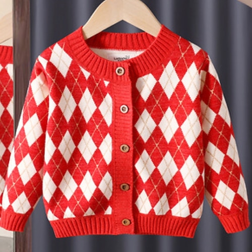 

Toddler Girls' Cardigan Solid Color School Long Sleeve Active 7-13 Years Winter Black Dark Red Ivory