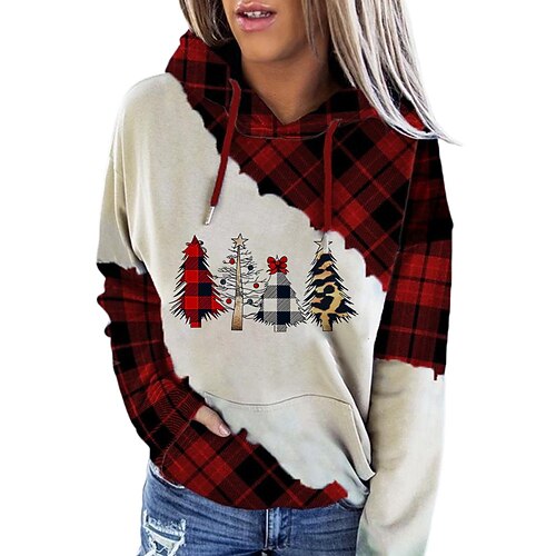

Women's Hoodie Sweatshirt Pullover Basic Front Pocket Blue Wine Fuchsia Snowman Christmas Tree Christmas Hoodie Long Sleeve S M L XL 2XL