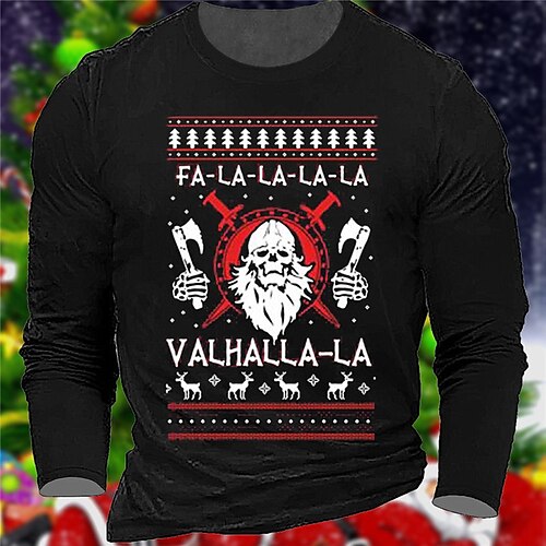 

Men's T shirt Tee Santa Claus Graphic Prints Crew Neck Black 3D Print Outdoor Christmas Long Sleeve Print Clothing Apparel Basic Sports Designer Casual