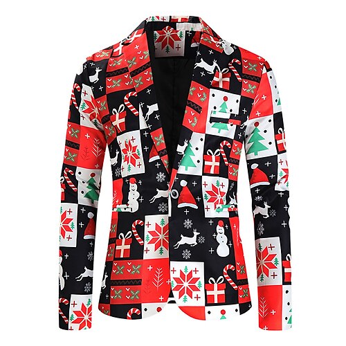 

Men's Christmas Ugly Blazer Regular Standard Fit Cartoon Character Single Breasted One-button Red 2022