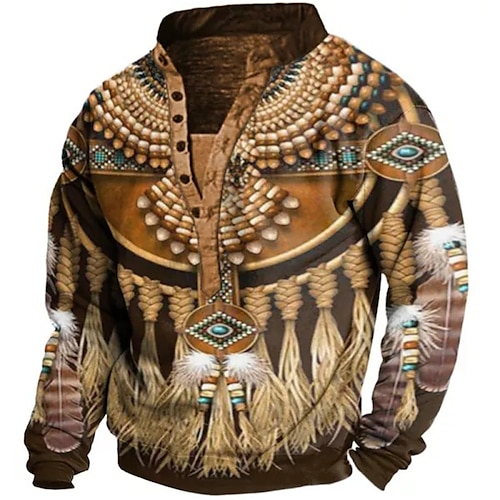 

Men's Sweatshirt Pullover Brown Standing Collar Tribal Graphic Prints Print Casual Daily Sports 3D Print Streetwear Designer Ethnic Spring & Fall Clothing Apparel Hoodies Sweatshirts Long Sleeve