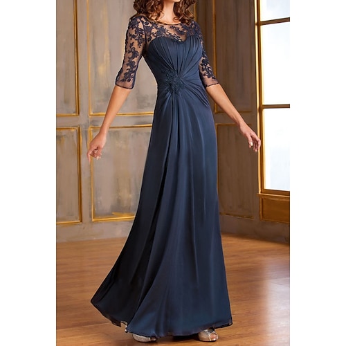 

Women's Party Dress Sheath Dress Maxi long Dress Navy Blue Half Sleeve Floral Ruched Mesh Fall Winter Crew Neck Stylish Modern 2022 S M L XL XXL 3XL