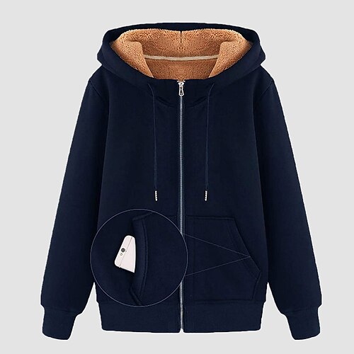 

Women's Zip Hoodie Sweatshirt Pullover Blue Black Hooded Plain Pocket Daily Going out Casual Sherpa Fleece Teddy Clothing Apparel Hoodies Sweatshirts / Fleece lined