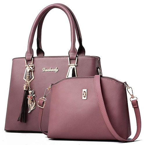 

Women's Work Bag Top Handle Bag PU Leather Solid Color Daily Date Office & Career Light Purple claret Rubber powder khaki