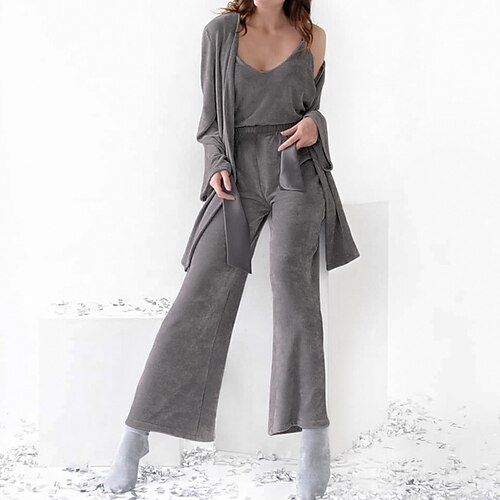 

Per donna loungewear Completi 3 pezzi Colore puro Di tendenza Comoda Morbido Interni Giornaliero Da letto Velluto Caldo Spacco a V Manica lunga Pantalone Vita elastica Inverno Autunno Grigio Nero