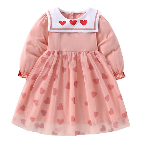 

Kids Girls' Dress Heart A Line Dress Knee-length Dress Outdoor Cotton Long Sleeve Fashion Dress 3-7 Years Winter Pink / Cute / Fall