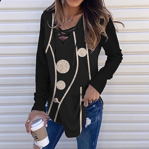 

Women's Sweatshirt Pullover Streetwear Black Polka Dot Street V Neck Long Sleeve S M L XL 2XL