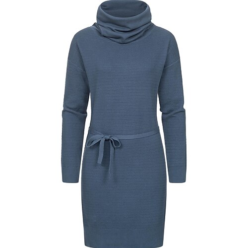 

Women's Sweater Dress Sweatshirt Dress Knee Length Dress Blue Long Sleeve Pure Color Ruched With Belt Fall Winter Turtleneck Stylish Modern 2022 S M L XL XXL 3XL