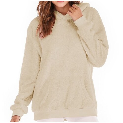 

Women's Hoodie Sweatshirt Pullover Sportswear Casual Sherpa Fleece Pocket Blue Purple Pink Solid Color Loose Fit Casual Hoodie Long Sleeve S M L XL 2XL 3XL / Fleece lined