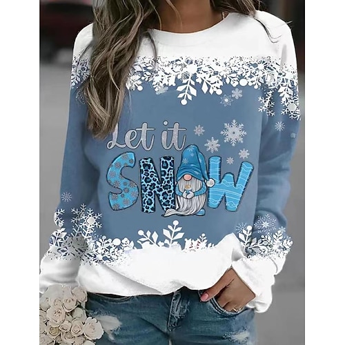 

Women's Sweatshirt Casual Christmas Blue Snowflake Christmas Round Neck Long Sleeve S M L XL XXL 3XL