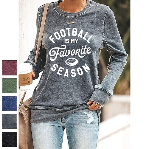 

Women's Hoodie Letter Printing Basic Round Neck Standard Fall Green Blue Grey Black