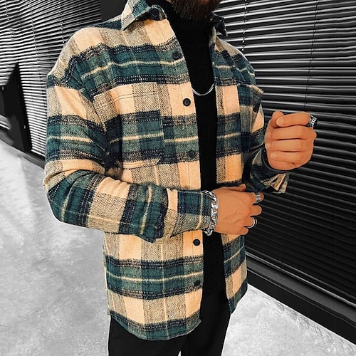 

Men's Coat Breathable Sports & Outdoor Single Breasted Plaid 3D Printed Graphic Turndown Fashion Jacket Outerwear Long Sleeve Pocket Fall & Winter