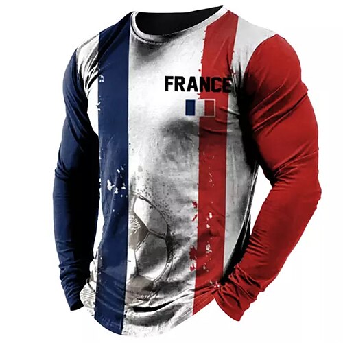 

Men's T shirt Tee Striped Graphic Prints Crew Neck Gray 3D Print World Cup Outdoor Street Long Sleeve Print Clothing Apparel Basic Sports Designer Casual