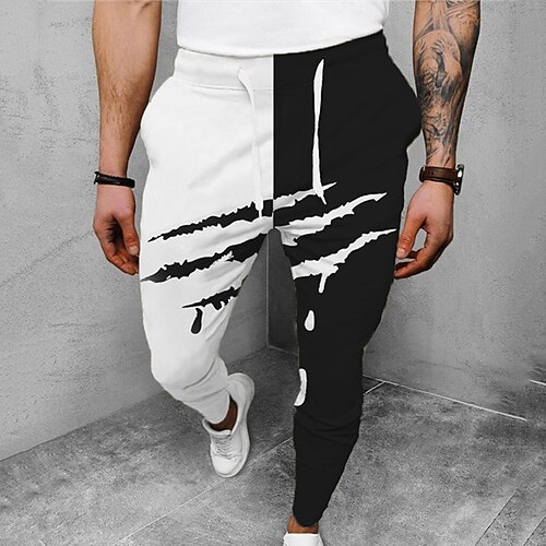 

Men's Joggers Trousers Casual Pants Drawstring Elastic Waist 3D Print Color Block Graphic Prints Comfort Casual Daily Streetwear Basic Fashion Green Black Micro-elastic