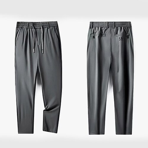 

Men's Trousers Casual Pants Pocket Drawstring Elastic Waist Solid Color Comfort Breathable Full Length Business Daily Going out Stylish Casual Light Green Light Grey High Waist Micro-elastic