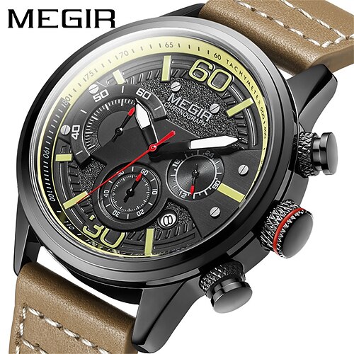 

MEGIR 2110 Men Watches Luxury Leather Strap Quartz Chronograph Watch Men's Waterproof Military Sport Wristwatches