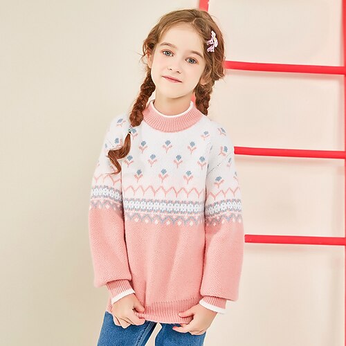 

Toddler Girls' Sweater Floral School Long Sleeve Fashion 3-7 Years Winter Blue Pink