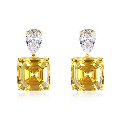 

Women's Clear Yellow Zircon Stud Earrings Fine Jewelry Retro Precious Stylish Simple S925 Sterling Silver Earrings Jewelry Silver / Gold For Wedding Party 1 Pair