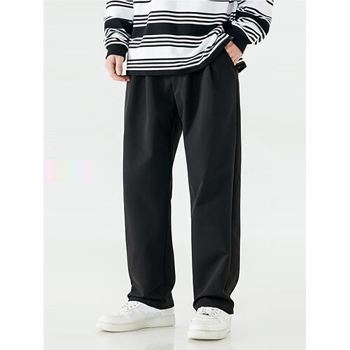 

Men's Trousers Casual Pants Elastic Waist Solid Color Full Length Casual Streetwear Fashion Loose Loose Fit Black / Summer / Elasticity