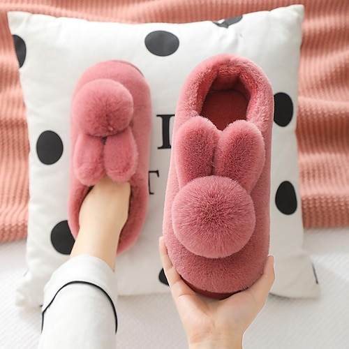 

Women Winter Home Slippers Rabbit, Warm House Fluffy Snowflakes Fleece Slippers with Anti- Skid Sole, Winter Shoes for Indoor, Outdoor