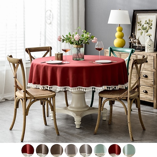 

Round Tablecloth Rustic Fabric with Tassel,Tablecloths for Round Tables Wrinkle Free Stain Resistant Outdoor Table Cover for Party Dining Round Tablecloths