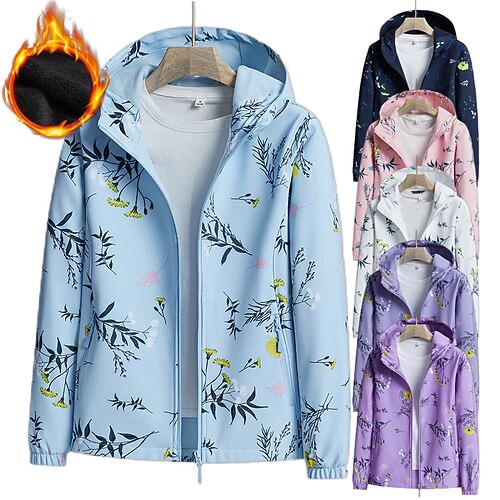 

Women's Hiking Softshell Jacket Hiking Fleece Jacket Winter Outdoor Thermal Warm Waterproof Windproof Fleece Lining Outerwear Windbreaker Trench Coat Lavender Purple White Blue Purple Pink
