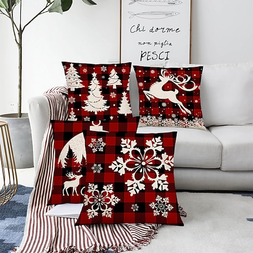 

Christmas Double Side Throw Pillow Cover 4PC Soft Decorative Square Cushion Case Pillowcase for Bedroom Livingroom Sofa Couch Chair Superior Quality Machine Washable