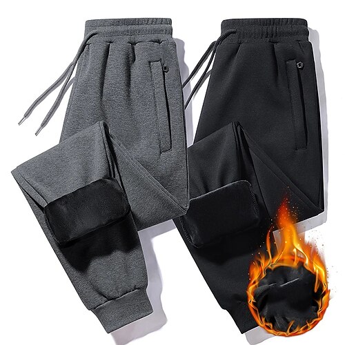 

Men's Fleece Pants Sweatpants Joggers Winter Pants Trousers Drawstring Elastic Waist Zipper Pocket Solid Color Comfort Warm Casual Daily 100% Cotton Stylish Plus velvet Black Light Grey Micro-elastic
