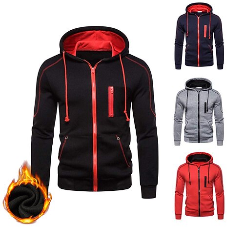 

Men's Hoodie Black Army Green Light gray Red Navy Blue Hooded Color Block Fleece Cool Casual Essential Winter Clothing Apparel Hoodies Sweatshirts
