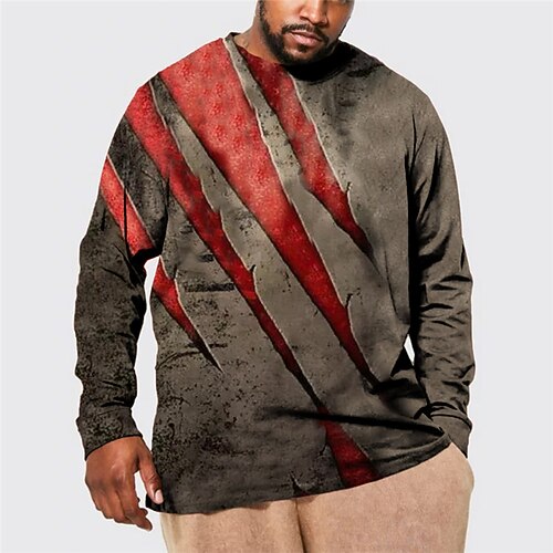 

Men's Plus Size T shirt Tee Big and Tall Graphic Crew Neck Long Sleeve Spring & Fall Basic Fashion Streetwear Comfortable Casual Sports Tops