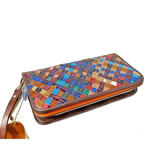 

cross-border women's bag 2022 new clutch bag hand-woven wallet small bag stitching leather factory one piece