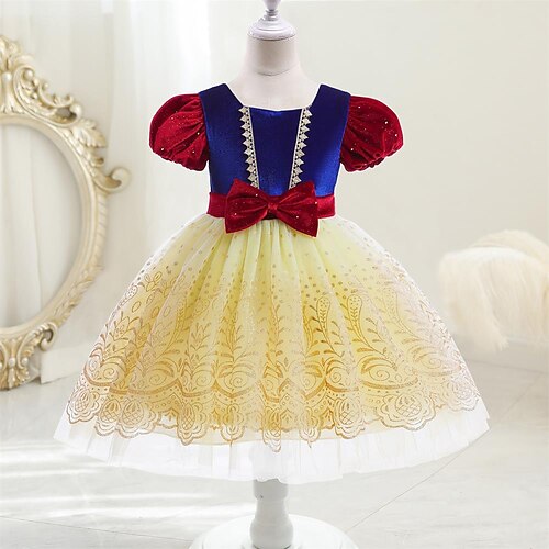 

bambini ragazze bianco neve costume vestito da festa fiore occasione speciale blu al ginocchio manica corta abiti principessa autunno primavera 3-10 anni / estate