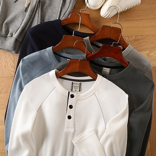 

Men's Henley Shirt Tee Solid Color Henley Green Blue Light gray Navy Blue White Sports WorkWear Long Sleeve Button-Down Clothing Apparel Fashion Streetwear Casual