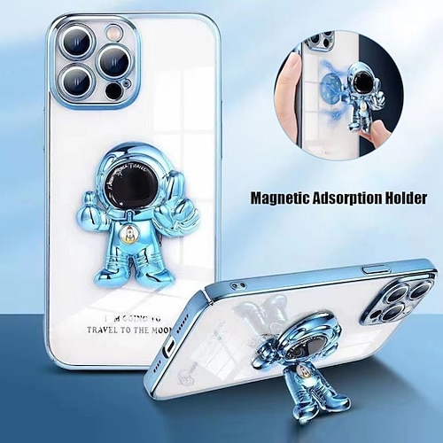 

Plating 3D Astronaut Magnetic Bracket Case For iPhone 14 13 11 12 Pro Max X XR XS Max Shockproof Bumper Lens Protection Back Cover