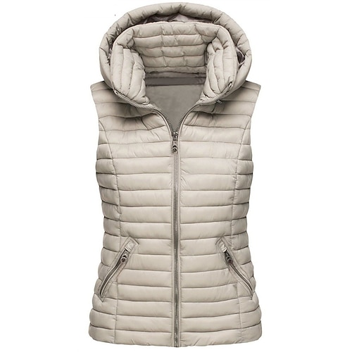 

Women's Down Vest Winter Jacket Warm Breathable Outdoor Daily Wear Vacation Going out Zipper Pocket Zipper Hoodie Modern Solid Color Regular Fit Outerwear Sleeveless Winter Fall Navy Fuchsia Khaki XS