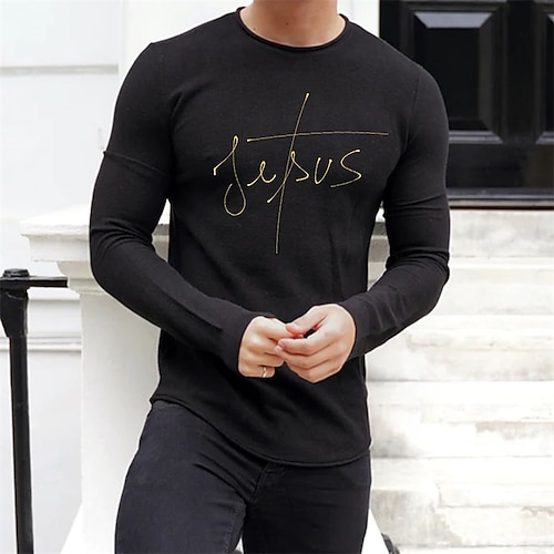 

Men's T shirt Tee Letter Crew Neck Black Print Street Sports Long Sleeve Print Clothing Apparel Fashion Designer Casual Comfortable