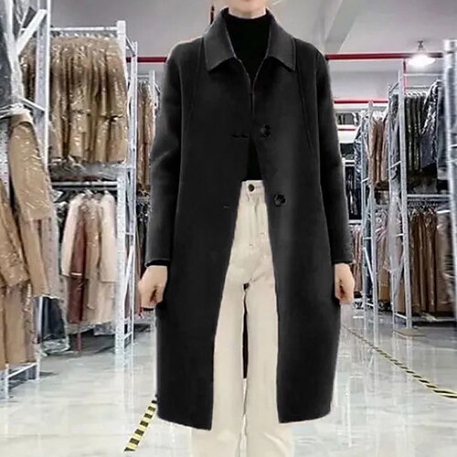 

Women's Winter Coat Windproof Warm Outdoor Street Daily Vacation Button Single Breasted Turndown Modern Street Style Solid Color Regular Fit Outerwear Long Sleeve Winter Fall Black Khaki S M L XL XXL