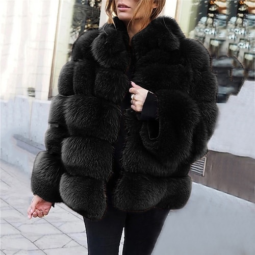 

Women's Teddy Coat Faux Leather Jacket Warm Breathable Outdoor Daily Wear Vacation Going out Zipper Faux Fur Trim Zipper Crewneck Fashion Elegant Lady Comfortable Solid Color Regular Fit Outerwear