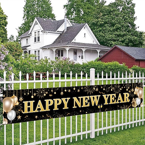 

Happy New Year Banner, Outdoor New Year Banner Decorations,Outdoor & Indoor Hanging Decor, Holidays Party Decor Supplies 30050cm (10ft18.9 Inch)