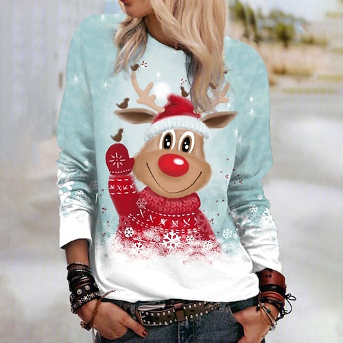 

Women's Christmas Sweatshirt Pullover Streetwear Green Graphic Christmas Round Neck Long Sleeve S M L XL 2XL 3XL