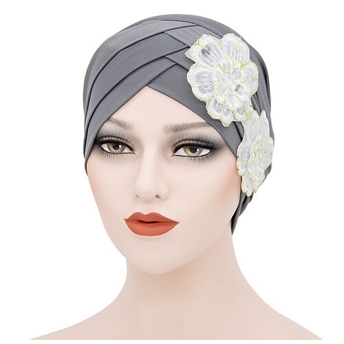 

Fashion Ladies Forehead Cross Plum Blossom Hat Beanie Elastic Soft Top Hat Adult Women Flower Cap Muslim Turban