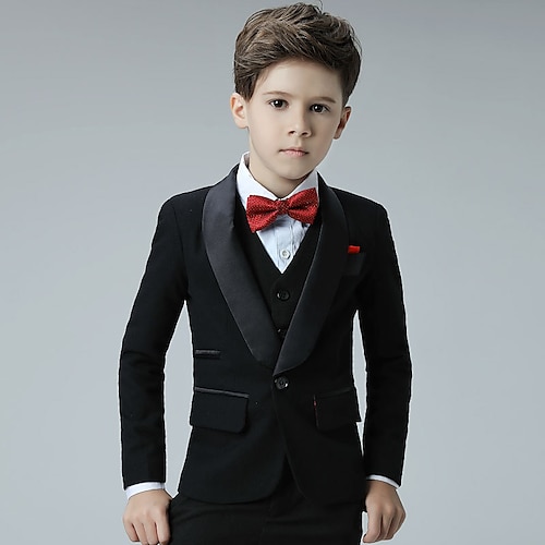 

Party Four-piece Suit ( Vest ) Kids Boys Ring Bearer Suits Long Sleeve Cotton Blend Solid Colored Fall 3-17 Years