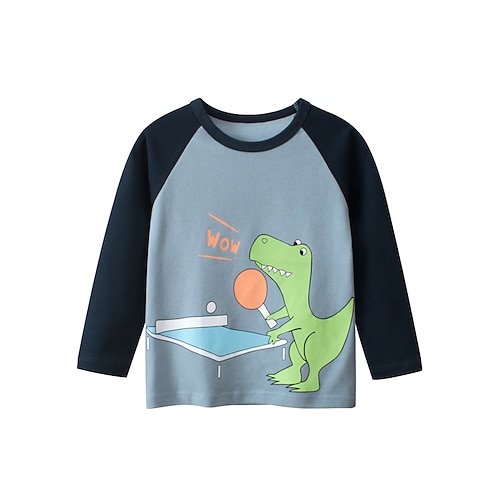 

Toddler Boys T shirt Tee Letter Dinosaur Long Sleeve Cotton Children Top Outdoor Fashion Adorable Winter Fall Light Blue 3-7 Years