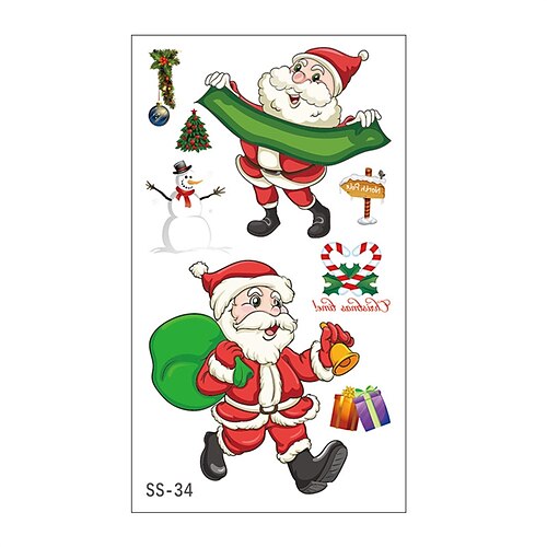 

2 pcs Christmas Tattoo Sticker Children's Cartoon Waterproof Tattoo Sticker Set Santa Claus Face Sticker Support Customization