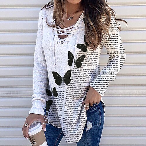 

Women's Sweatshirt Pullover White V Neck Graphic Prints Lace up Print Daily Sports 3D Print Active Streetwear Clothing Apparel Hoodies Sweatshirts