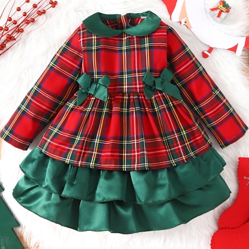 

Kids Girls' Christmas Plaid Dress A Line Dress Outdoor Christmas Gifts Red Midi Long Sleeve Fashion Cute Dresses Christmas Winter Fall Regular Fit 3-7 Years