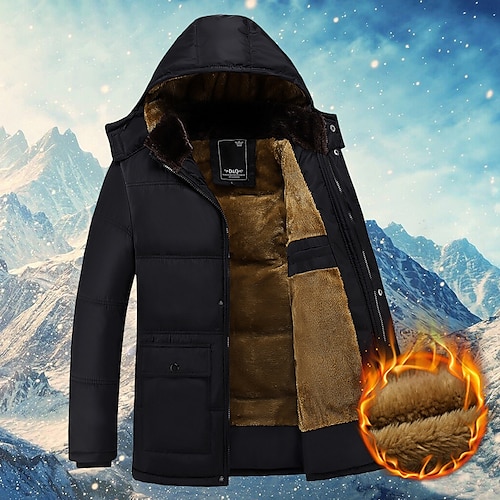 

Men's Puffer Jacket Winter Jacket Quilted Jacket Winter Coat Warm Camping & Hiking Solid Color Outerwear Clothing Apparel Bright Black Black